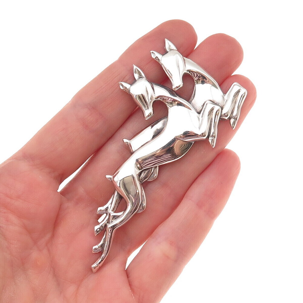 Beau 925 Sterling Silver Vintage Deer Couple Oxidized Pin Brooch